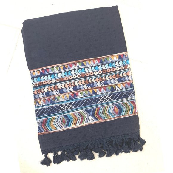 Kimono  Robes Embroidered Trim with Tassels color Navy - Picture 3 of 4